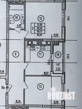2-к квартира, вторичка, 65м2, 10/12 этаж