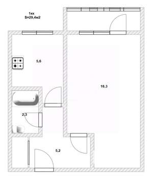 1-к квартира, вторичка, 29м2, 3/5 этаж