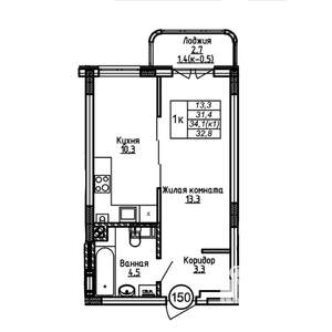 1-к квартира, вторичка, 33м2, 1/9 этаж