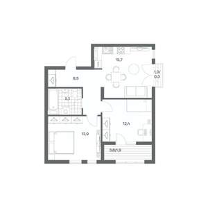 2-к квартира, строящийся дом, 58м2, 6/18 этаж