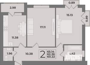 2-к квартира, вторичка, 65м2, 9/9 этаж