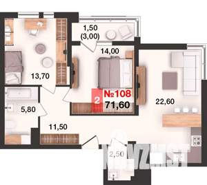 2-к квартира, вторичка, 72м2, 7/15 этаж