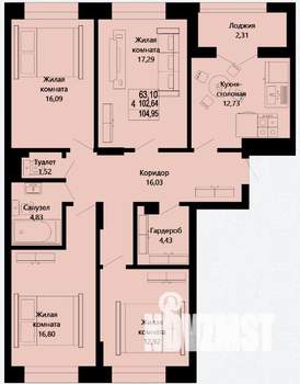 4-к квартира, вторичка, 107м2, 1/9 этаж