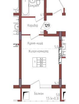 Студия квартира, вторичка, 28м2, 8/9 этаж