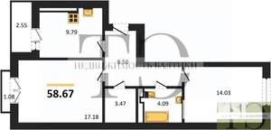 2-к квартира, вторичка, 59м2, 9/9 этаж