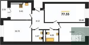 3-к квартира, вторичка, 78м2, 1/9 этаж
