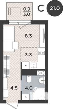 1-к квартира, вторичка, 21м2, 9/9 этаж