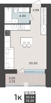 1-к квартира, строящийся дом, 31м2, 6/9 этаж