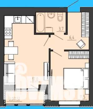 1-к квартира, строящийся дом, 42м2, 5/8 этаж