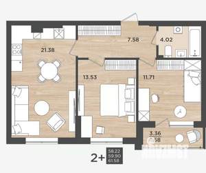 2-к квартира, вторичка, 62м2, 2/9 этаж