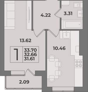 1-к квартира, вторичка, 34м2, 7/9 этаж