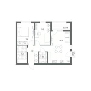 2-к квартира, строящийся дом, 60м2, 6/18 этаж