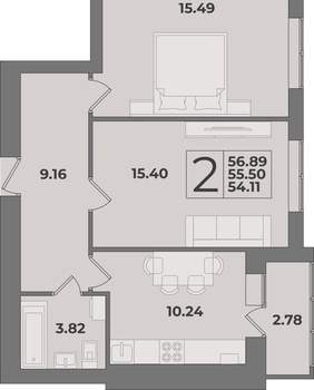 2-к квартира, вторичка, 57м2, 5/9 этаж