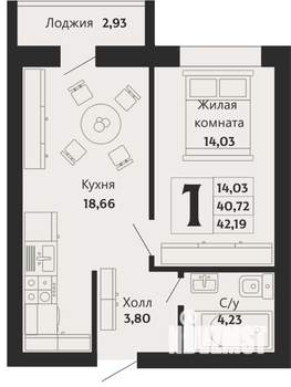 1-к квартира, вторичка, 41м2, 8/10 этаж