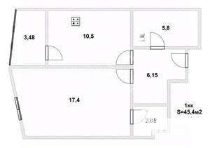 1-к квартира, вторичка, 45м2, 17/25 этаж