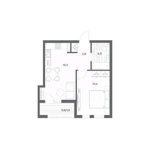 1-к квартира, строящийся дом, 40м2, 2/18 этаж