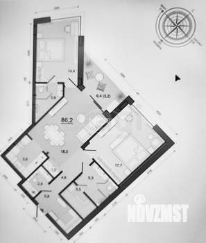2-к квартира, вторичка, 86м2, 3/9 этаж