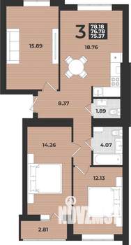 3-к квартира, вторичка, 78м2, 6/9 этаж