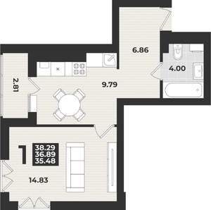 1-к квартира, вторичка, 38м2, 9/9 этаж