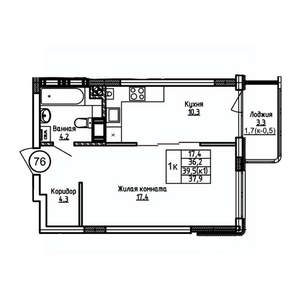 1-к квартира, вторичка, 38м2, 3/9 этаж