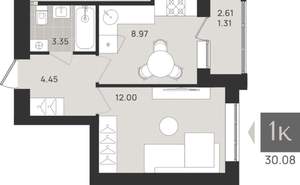 Студия квартира, вторичка, 30м2, 5/9 этаж