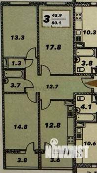 3-к квартира, вторичка, 80м2, 6/14 этаж