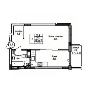 1-к квартира, вторичка, 38м2, 5/9 этаж