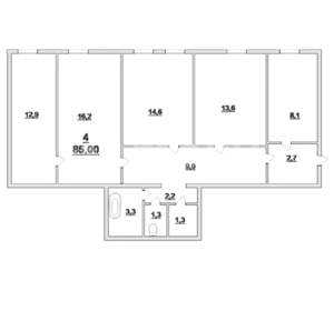 4-к квартира, вторичка, 85м2, 2/4 этаж