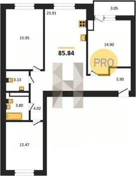 3-к квартира, вторичка, 86м2, 3/8 этаж