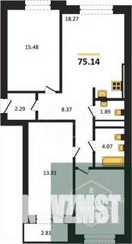 3-к квартира, вторичка, 75м2, 1/9 этаж