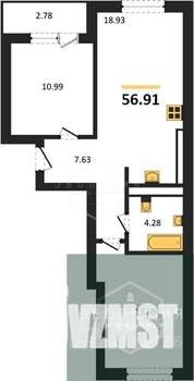 2-к квартира, вторичка, 57м2, 3/9 этаж