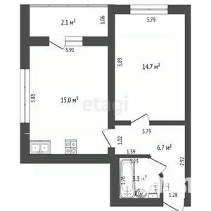1-к квартира, вторичка, 38м2, 1/9 этаж
