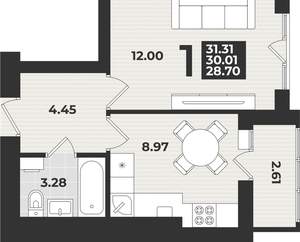 1-к квартира, вторичка, 31м2, 9/9 этаж