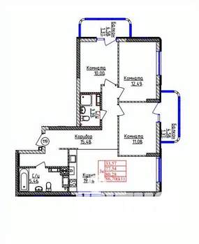 3-к квартира, строящийся дом, 80м2, 1/9 этаж