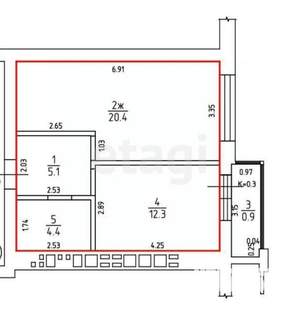 1-к квартира, вторичка, 42м2, 6/10 этаж