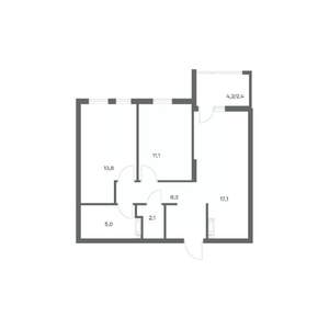2-к квартира, строящийся дом, 60м2, 6/18 этаж