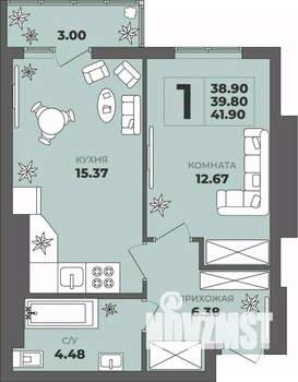 1-к квартира, вторичка, 40м2, 8/8 этаж