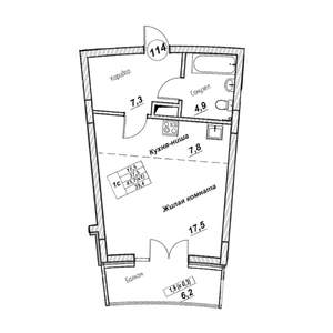 Студия квартира, вторичка, 39м2, 7/7 этаж