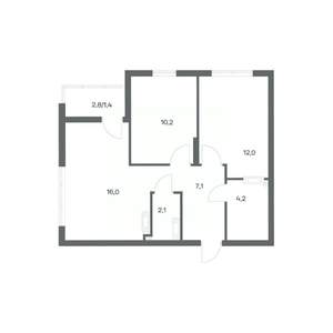 2-к квартира, строящийся дом, 53м2, 4/18 этаж