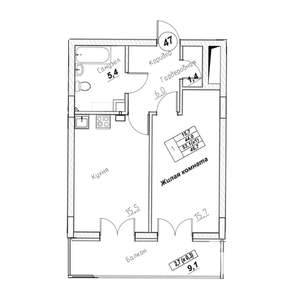 1-к квартира, вторичка, 47м2, 2/7 этаж