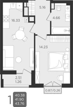 1-к квартира, вторичка, 42м2, 9/9 этаж