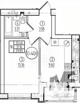 1-к квартира, вторичка, 31м2, 4/9 этаж