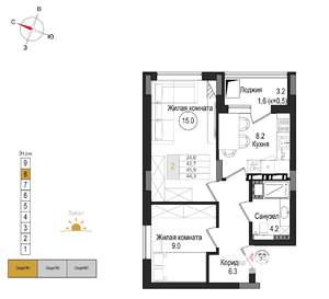 2-к квартира, вторичка, 44м2, 8/9 этаж