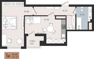 1-к квартира, строящийся дом, 50м2, 10/10 этаж
