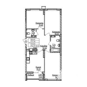 3-к квартира, строящийся дом, 75м2, 2/9 этаж