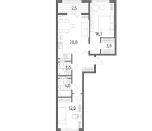 2-к квартира, строящийся дом, 72м2, 3/8 этаж
