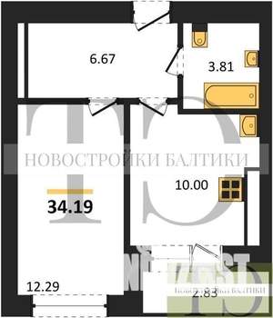1-к квартира, вторичка, 34м2, 2/9 этаж