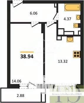 1-к квартира, вторичка, 39м2, 4/9 этаж