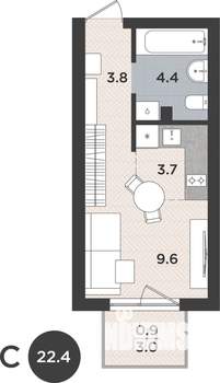 1-к квартира, вторичка, 22м2, 1/9 этаж