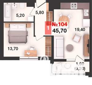 1-к квартира, вторичка, 46м2, 8/15 этаж
